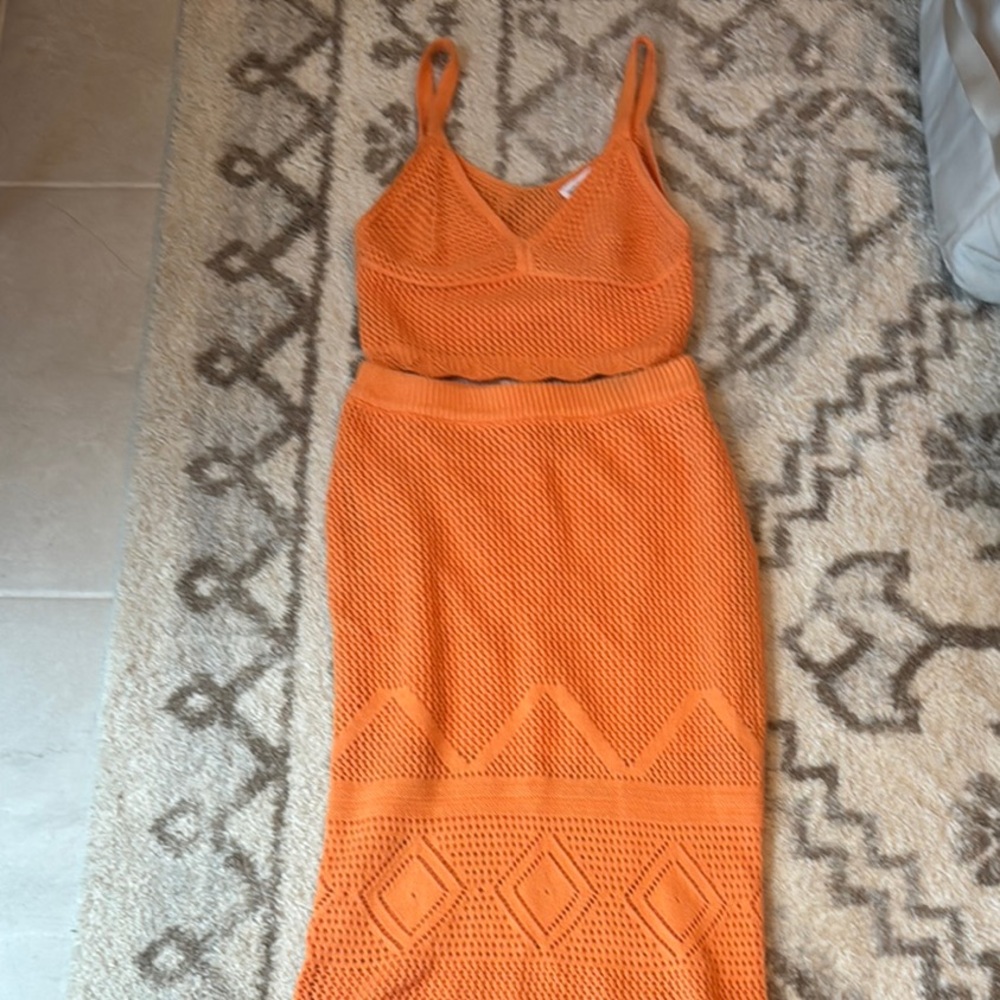 Orange Knit Skirt Set